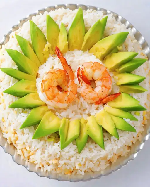 Arroz del Pacífico con Camarones, Palta y Corazón de Palmitos