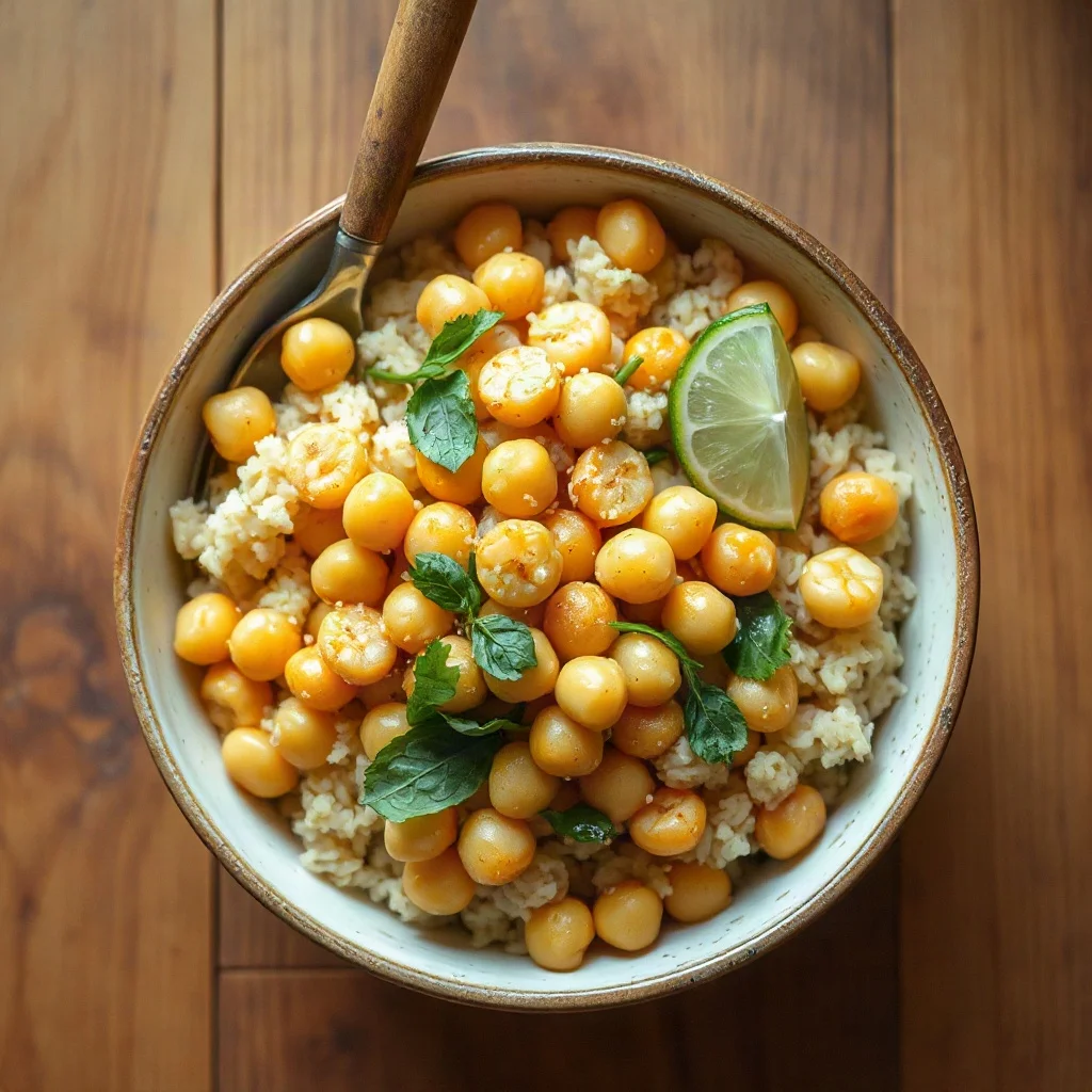 Bowl de cúrcuma, garbanzos crocantes y espinaca