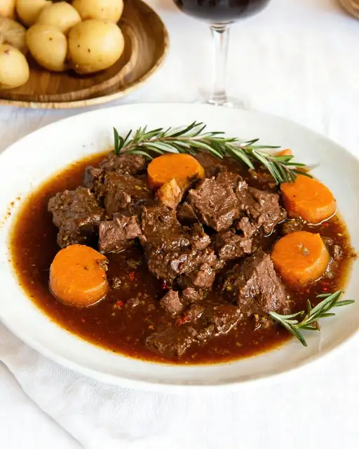Carne al Malbec con Vegetales Rústicos