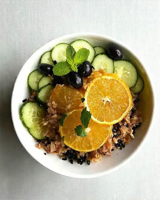 Ensalada tibia de arroz negro con atún