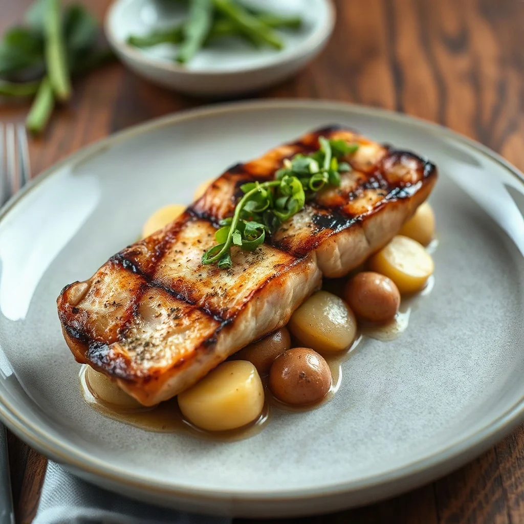 Filet de salmón salvaje al horno con costra de hierbas y batatas rústicas