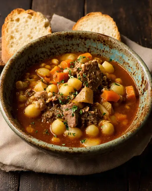 Guiso Español Vegano: Cocido Intenso con Soya y Legumbres