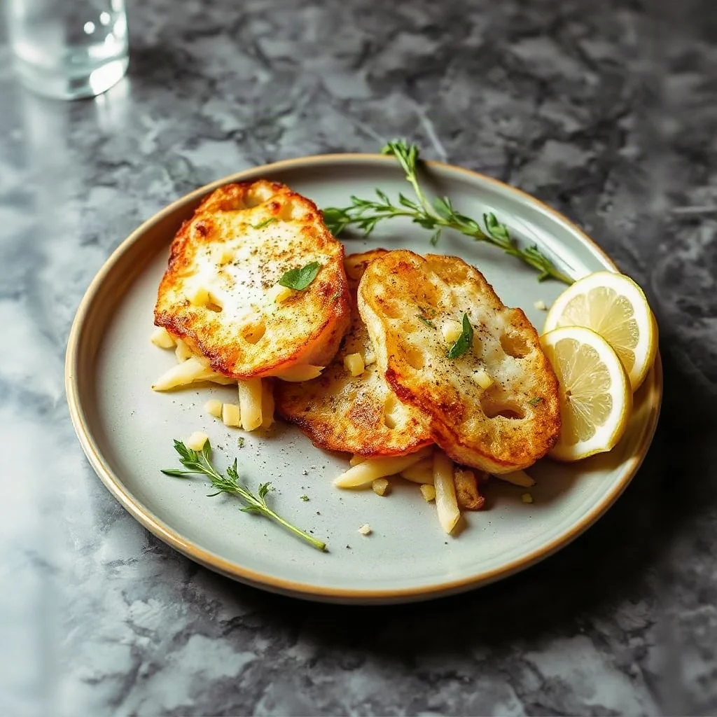 Milanesas de merluza fresca con costra de semillas de girasol y limón