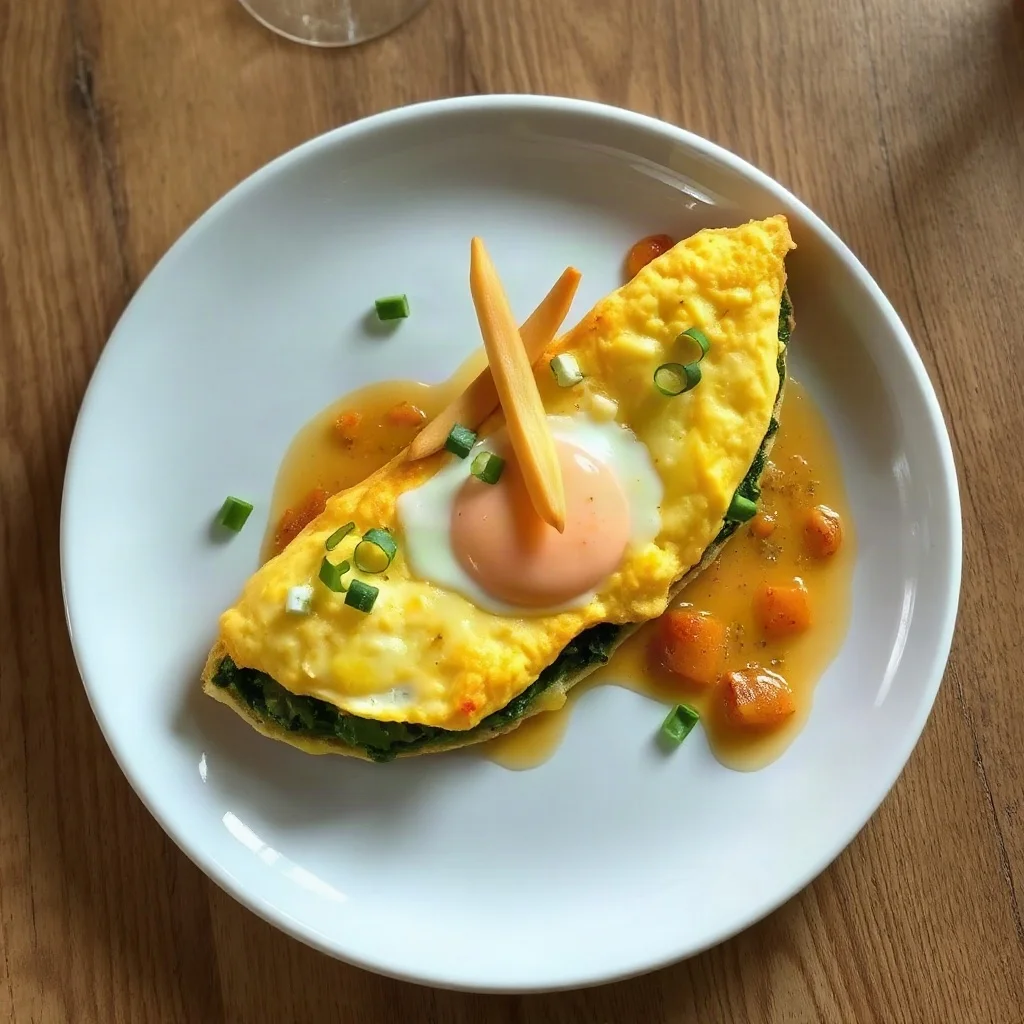 Omelette de huevos de campo con espinaca y aceite de coco virgen