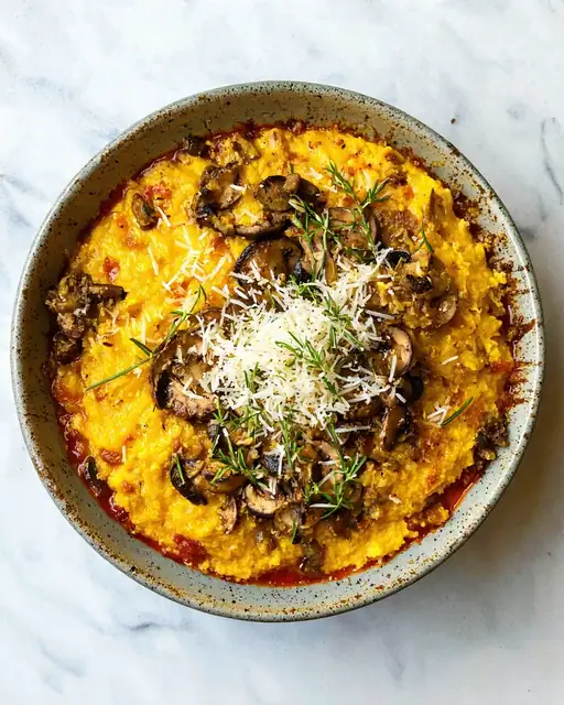 Polenta dorada con ragú de champiñones silvestres