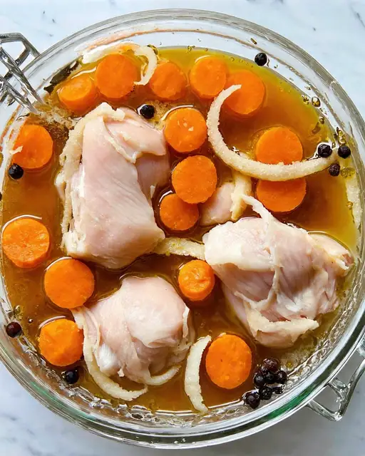Pollo en Escabeche: Conserva Noble con Hortalizas y Perfume de Laurel