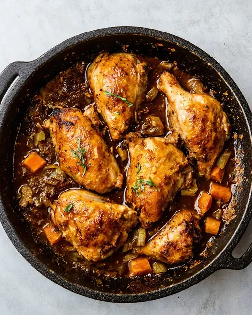 Pollo Munich: Muslos Glaseados en Reducción de Cerveza y Especias Nobles