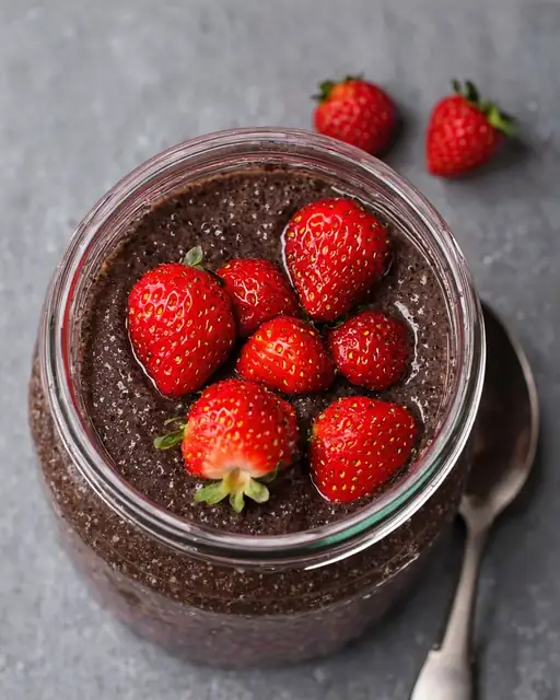 Pudín de chía remojado con cacao y mix de berries