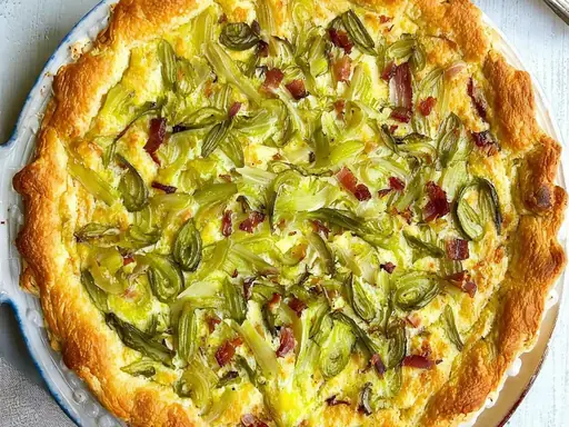 Quiche rústica de puerros y panceta