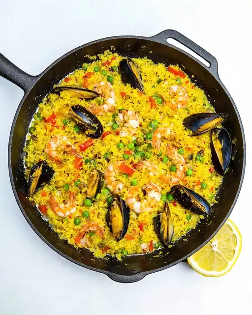 Quinoa con mariscos estilo paella(Baja en Grasa)