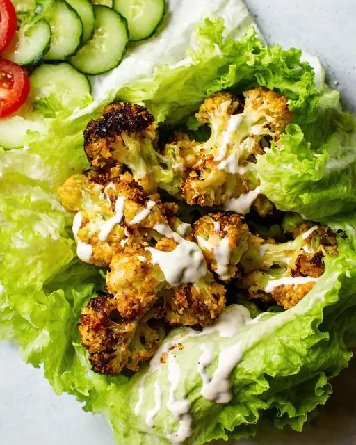 Rollitos de coliflor asada en hojas de lechuga