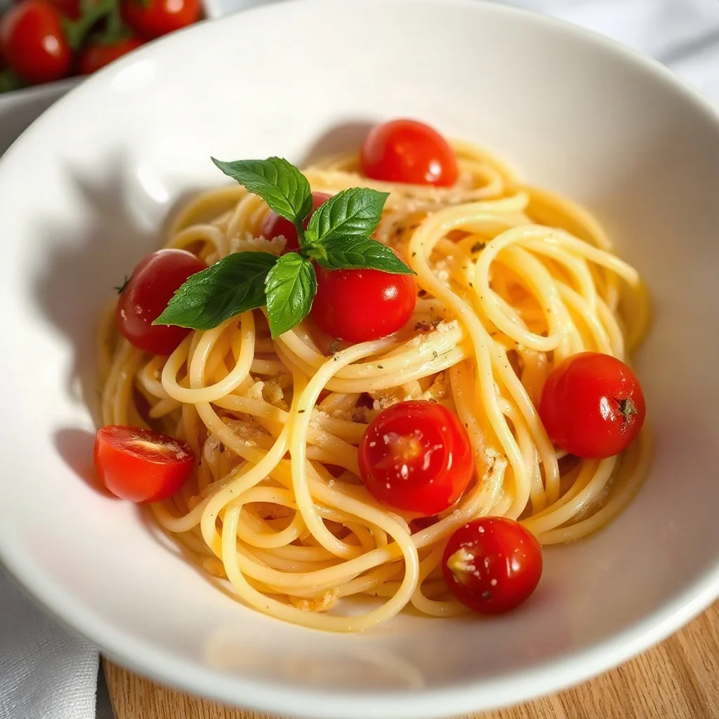 Spaghetti de sémola de trigo duro con atún al natural, tomates cherry y alcaparras
