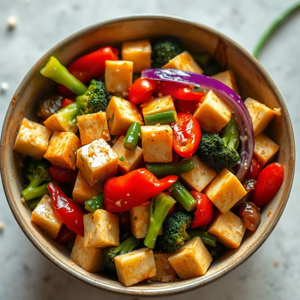 Wok de tofu y vegetales crujientes